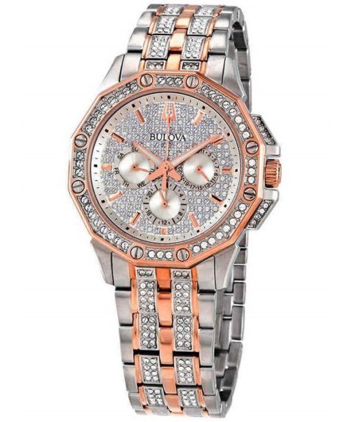 Montre pour homme Bulova Octava Crystal Accents, cadran multifonction argenté bicolore, quartz 98C133