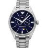 Montre pour homme Emporio Armani Moon Phase en acier inoxydable multifonction avec cadran bleu et quartz AR11553