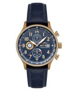 AVI-8 Hawker Hurricane Classic Chronographe Regent Bracelet en cuir bleu Cadran bleu Quartz AV-4011-0Q Montre pour homme