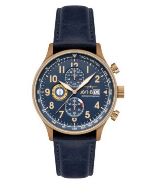 AVI-8 Hawker Hurricane Classic Chronographe Regent Bracelet en cuir bleu Cadran bleu Quartz AV-4011-0Q Montre pour homme