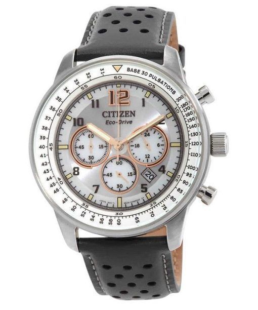 Montre pour homme Citizen chronographe bracelet en cuir cadran gris Eco-Drive CA4500-24H 100M