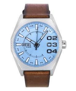 Montre pour homme Diesel Scraper avec bracelet en cuir et cadran bleu à quartz DZ2174