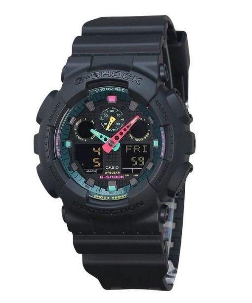 Casio G-Shock analogique numérique multi-fluorescent Accents série bracelet en résine cadran noir Quartz GA-100MF-1A 200M montre