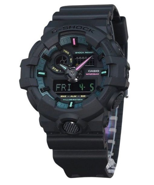 Casio G-Shock analogique numérique multi-fluorescent Accents série bracelet en résine cadran noir Quartz GA-700MF-1A 200M montre