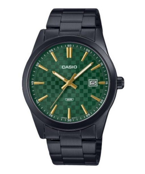 Montre pour homme Casio Standard analogique plaquée ionique en acier inoxydable avec cadran vert et quartz MTP-VD03B-3A