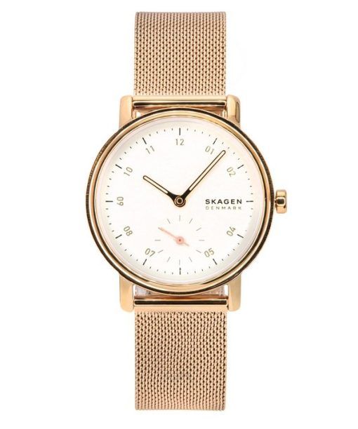 Montre pour femme Skagen Kuppel Lille en acier inoxydable or rose et cadran blanc à quartz SKW3099