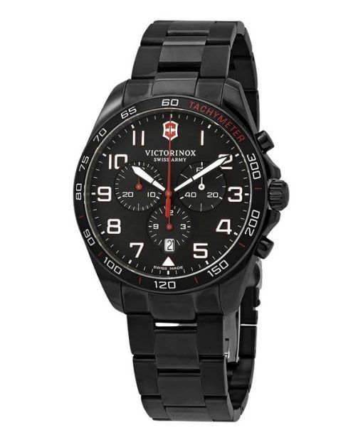 Montre pour homme Victorinox Swiss Army FieldForce Sport chronographe en acier inoxydable avec cadran noir et quartz 241890 100M