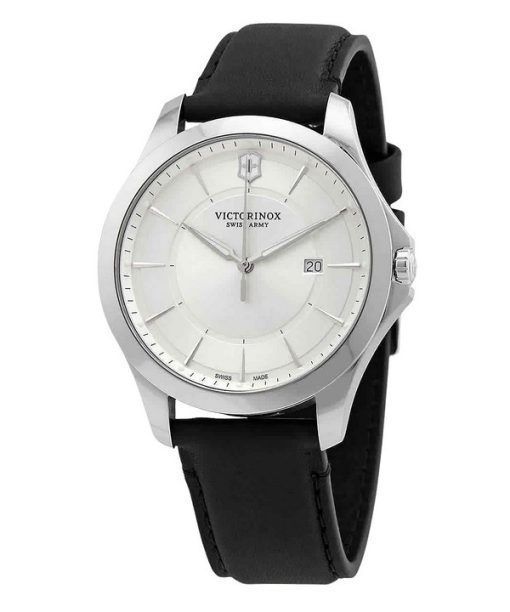 Montre pour homme Victorinox Swiss Army Alliance avec bracelet en cuir et cadran argenté à quartz 241905 100M