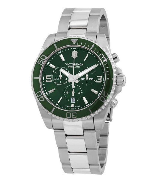 Montre pour homme Victorinox Swiss Army Maverick Chronographe en acier inoxydable Cadran vert Quartz 241946 100M