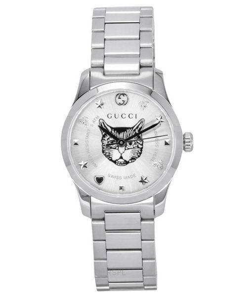 Montre pour femme Gucci G-Timeless en acier inoxydable avec cadran argenté et quartz YA126595