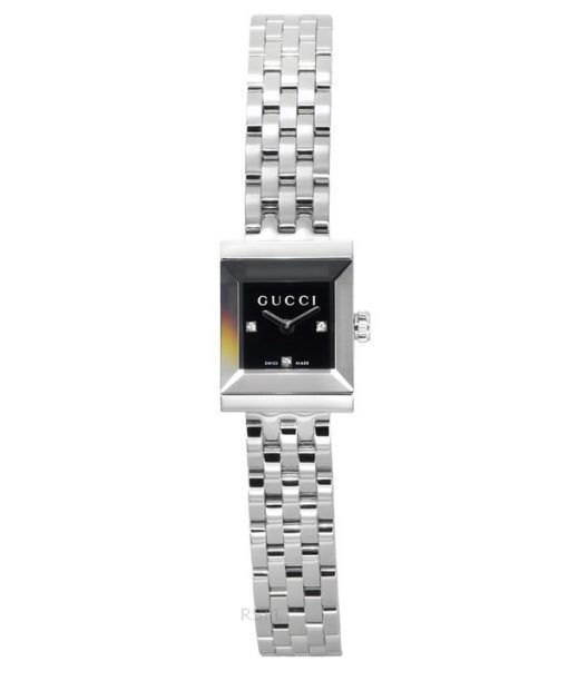 Montre pour femme Gucci G-Frame Diamond Accents en acier inoxydable avec cadran noir et quartz YA128507