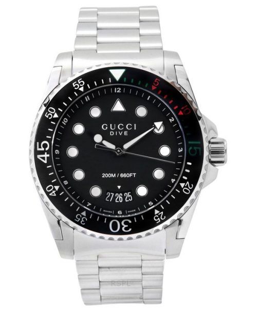 Montre pour homme Gucci Dive XL en acier inoxydable avec cadran noir et quartz YA136208A 200M