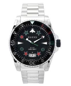 Montre pour homme Gucci Dive en acier inoxydable avec cadran noir et quartz YA136221 200M