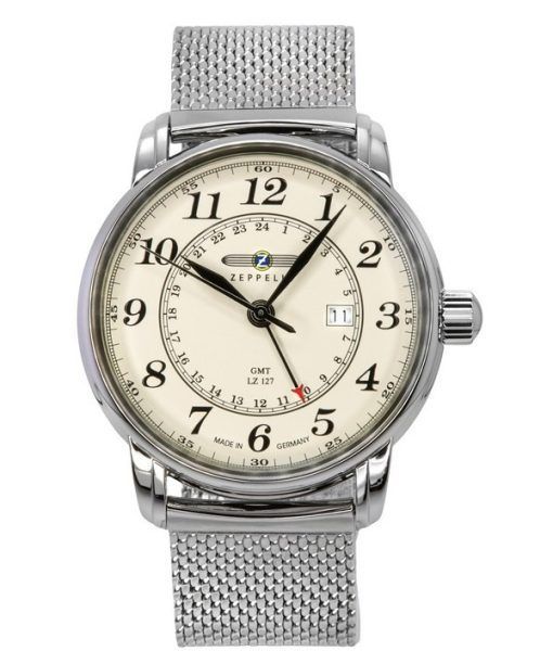 Montre pour homme Zeppelin LZ127 Graf GMT en acier inoxydable avec cadran beige et quartz 7642M5