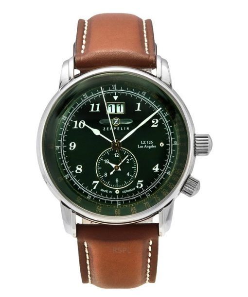 Montre pour homme Zeppelin LZ126 Los Angeles avec bracelet en cuir marron et cadran vert à quartz 86444