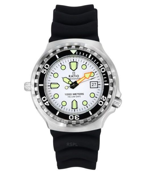 Montre pour homme Ratio FreeDiver Version 02 Helium Safe 1000M Saphir Quartz Cadran blanc 1038EF102V-WHT-V02