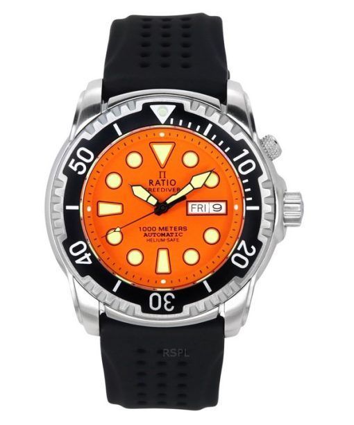 Montre pour homme Ratio FreeDiver Version 02 Helium Safe 1000M Saphir Automatique Cadran Orange 1068HA90-34VA-ORG-V02