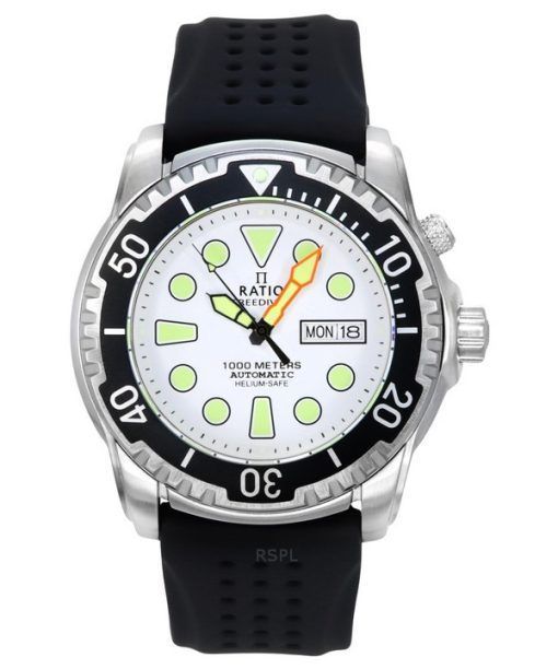 Montre pour homme Ratio FreeDiver Version 02 Helium Safe 1000M Saphir Automatique Cadran blanc 1068HA90-34VA-WHT-V02