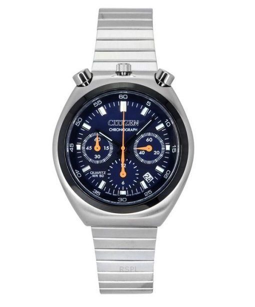 Montre pour homme Citizen Bullhead Record Label Tsuno chronographe en acier inoxydable avec cadran bleu marine et quartz AN3660-