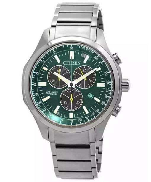 Montre pour homme Citizen Eco-Drive Super Titanium chronographe cadran vert AT2530-85X 100M