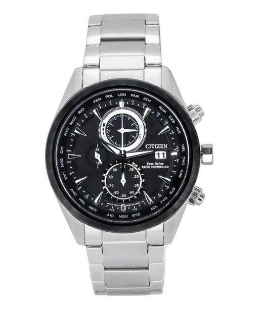 Montre pour homme Citizen Eco-Drive Calendrier perpétuel chronographe en acier inoxydable cadran noir AT8266-89E 100M