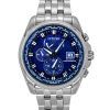 Montre pour homme Citizen Eco-Drive Calendrier perpétuel GMT Chronographe en acier inoxydable Cadran bleu AT9120-89L 200M