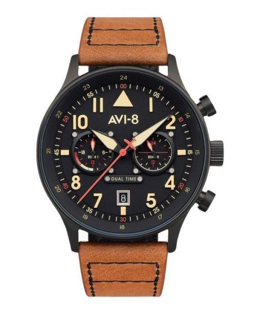 Montre pour homme AVI-8 Hawker Hurricane Carey Dual Time Debden à cadran noir à quartz AV-4088-03