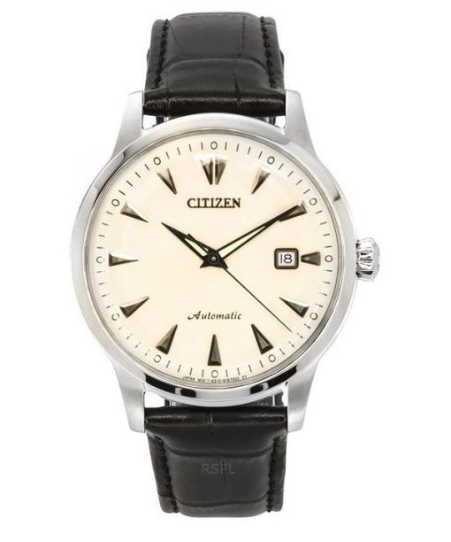 Montre pour homme Citizen Kuroshio série 64, édition limitée, bracelet en cuir, cadran crème, automatique NK0001-17X