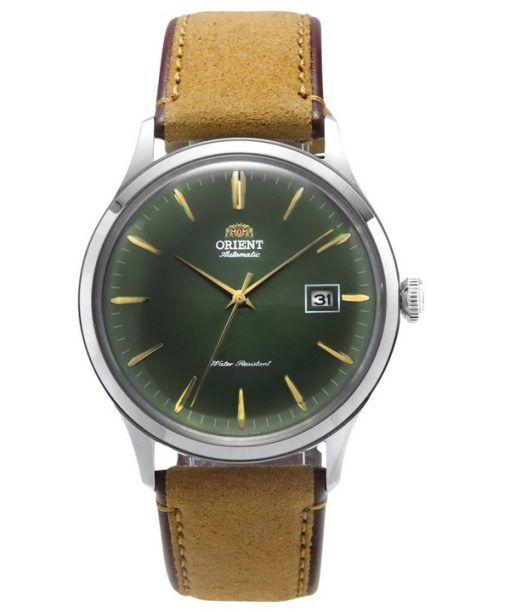 Montre pour homme Orient Bambino version 4, bracelet en cuir, cadran vert, automatique RA-AC0P01E10B