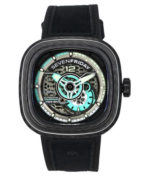 Montre pour homme Sevenfriday P-Series Jade gris carbone et cadran squelette bleu automatique PS3/01 SF-PS3-01 100M