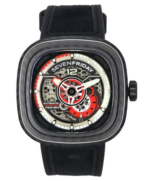 Montre pour homme Sevenfriday P-Series Ruby Carbon Grey et cadran squelette rouge automatique PS3/02 SF-PS3-02 100M