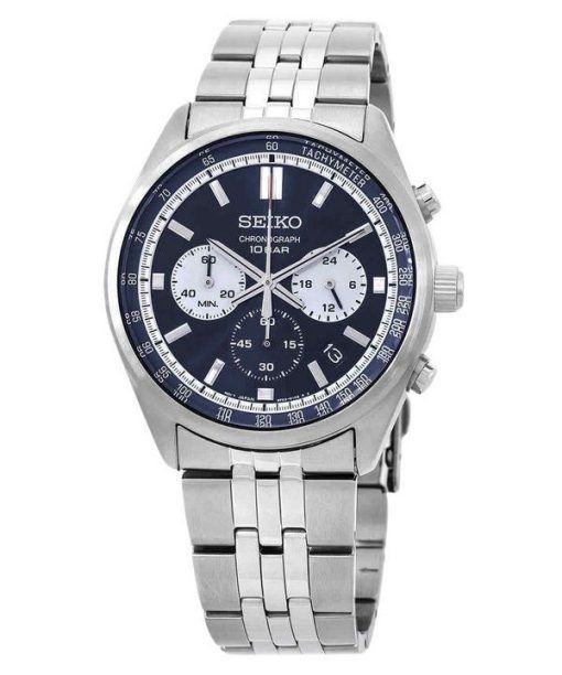 Montre Seiko Discover More Chronographe en acier inoxydable avec cadran bleu et quartz SSB427P1 100M pour homme