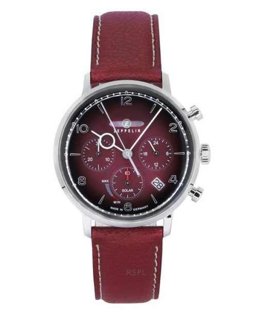 Montre pour homme Zeppelin LZ129 Hindenburg chronographe bracelet en cuir végétalien cadran rouge solaire 80862N