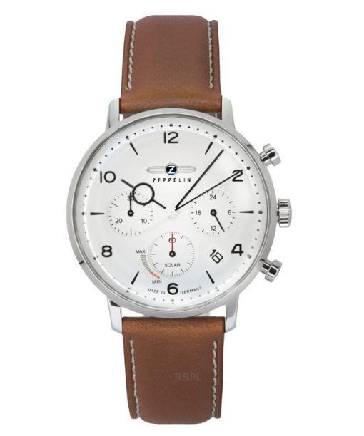 Montre Zeppelin LZ129 Hindenburg chronographe bracelet en cuir marron cadran beige solaire 80865N pour homme