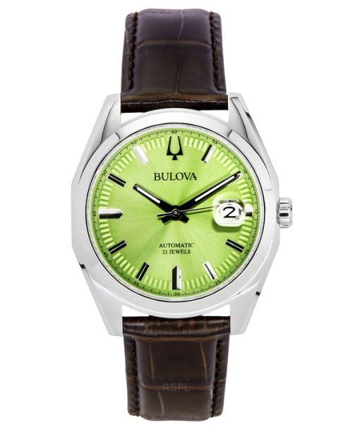 Montre Bulova Surveyor avec bracelet en cuir et cadran vert automatique 96B427 pour homme