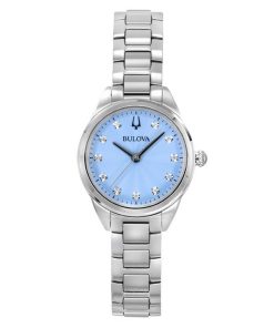 Montre pour femme Bulova Sutton Diamond Accents en acier inoxydable avec cadran bleu clair et quartz 96P250