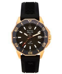 Montre pour homme Bulova Marine Star avec bracelet en silicone noir et cadran marron Precisionist Quartz Diver's 200M 98B421