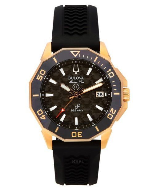 Montre pour homme Bulova Marine Star avec bracelet en silicone noir et cadran marron Precisionist Quartz Diver's 200M 98B421