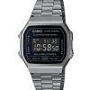 Casio Vintage Digital Bracelet en acier inoxydable Cadran noir Quartz A168WGG-1B Montre unisexe