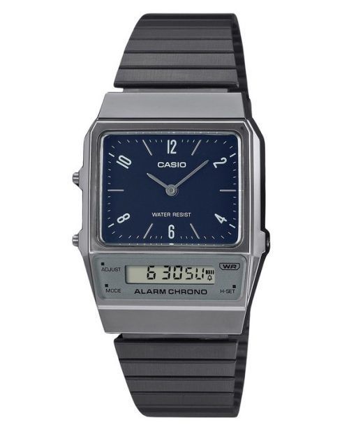 Casio Vintage analogique numérique double heure Bracelet en acier inoxydable cadran bleu Quartz AQ-800EB-2A montre unisexe