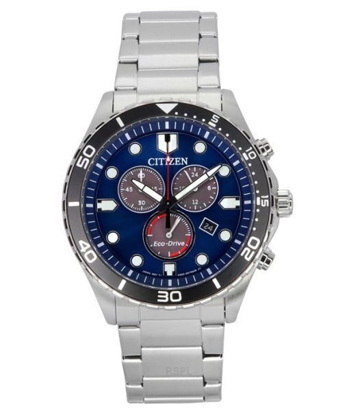 Montre pour homme Citizen Sporty-Aqua chronographe en acier inoxydable avec cadran bleu Eco-Drive AT2560-84L 100M