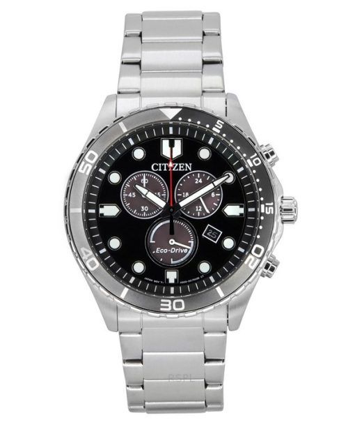 Montre pour homme Citizen Sporty-Aqua chronographe en acier inoxydable avec cadran noir Eco-Drive AT2568-82E 100M