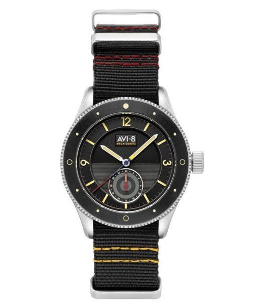 Montre pour homme AVI-8 Flyboy Airmaster Sector Meca-Quartz Raven Bracelet en nylon noir Cadran noir AV-4112-01