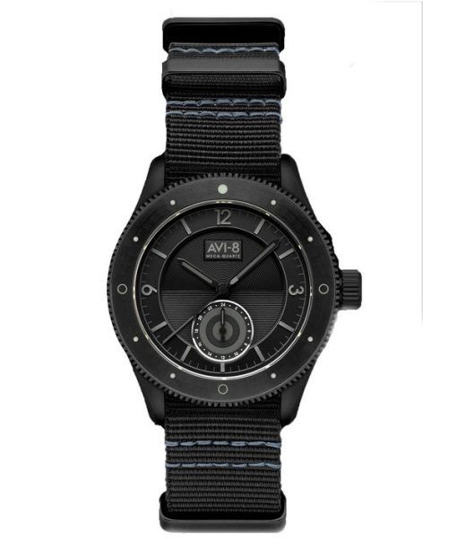 Montre pour homme AVI-8 Flyboy Airmaster Sector Meca-Quartz Bracelet en nylon noir de jais Cadran noir AV-4112-05