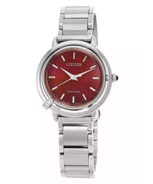 Montre pour femme Citizen L Eco-Drive en acier inoxydable avec cadran rouge EM1090-78X