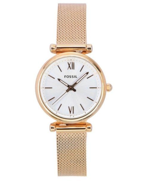 Montre pour femme Fossil Carlie en acier inoxydable doré rose avec cadran argenté ES5314SET avec coffret cadeau