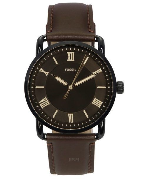 Montre pour homme Fossil Copeland avec bracelet en cuir marron et cadran noir à quartz FS5666