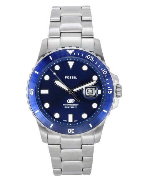 Montre pour homme Fossil Blue Dive en acier inoxydable avec cadran bleu et quartz FS6029 100M