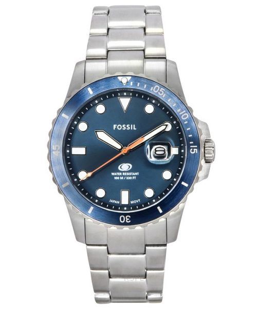 Montre pour homme Fossil Blue Dive en acier inoxydable avec cadran bleu et quartz FS6050 100M