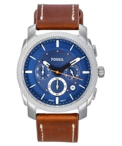 Montre pour homme Fossil Machine chronographe bracelet en cuir cadran bleu Quartz FS6059